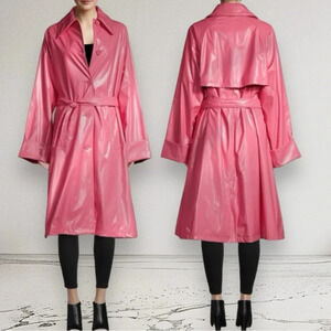 NEW MM6 MAISON MARGIELA Faux Leather Trench Coat Barbie Pink Size 4